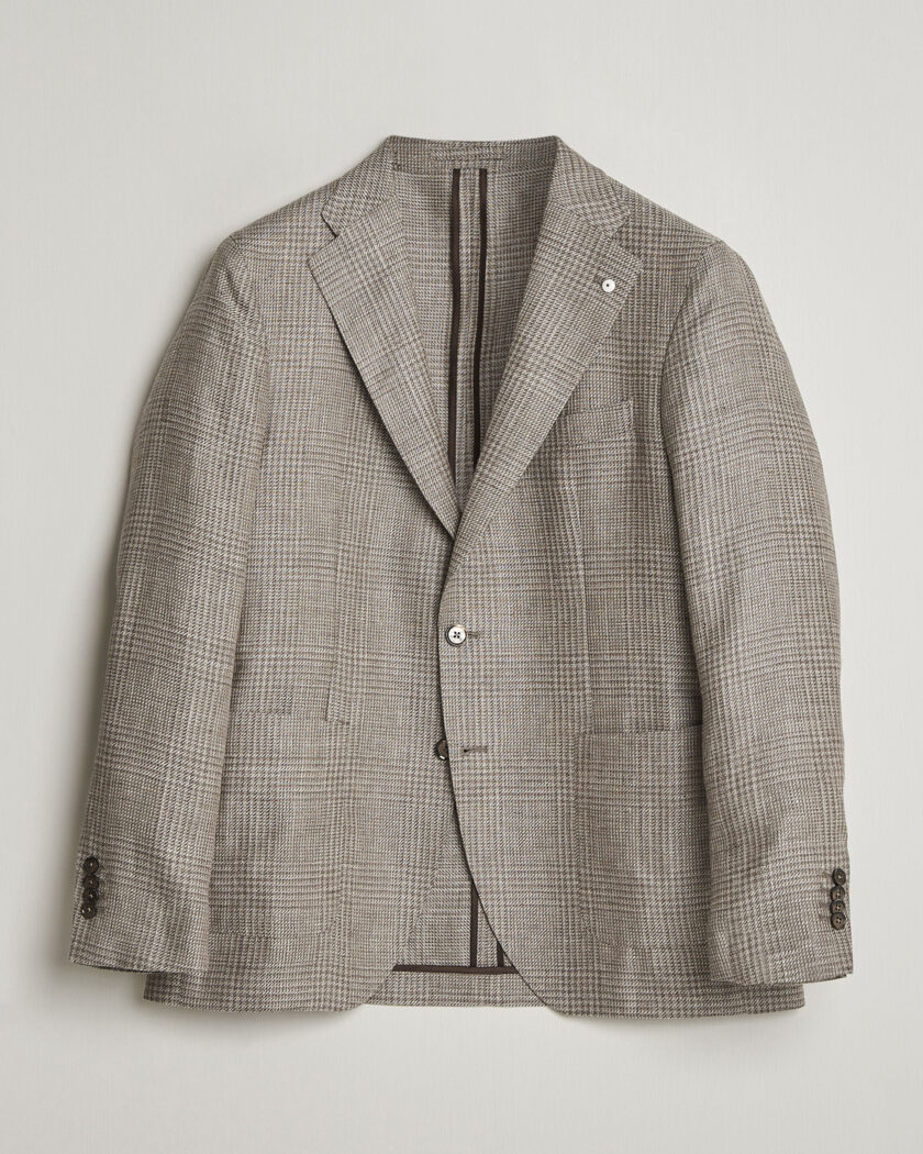 L.B.M. 1911 Jack Regular Fit Linen/Wool Checked Blazer Taupe – Braun