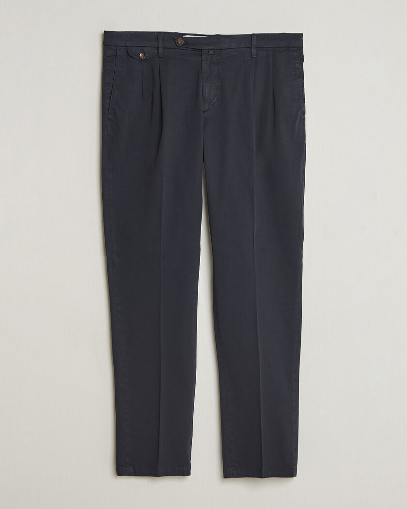Briglia 1949 Easy Fit Pleated Cotton Stretch Chino Navy – Blau