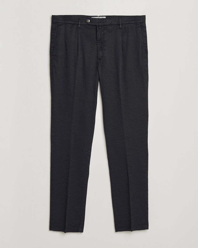 Briglia 1949 Pleated Linen Trousers Navy – Blau