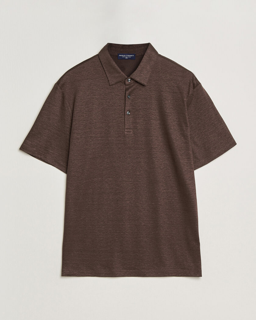 Charles Tyrwhitt Short Sleeve Linen Polo Chocolate Brown – Braun
