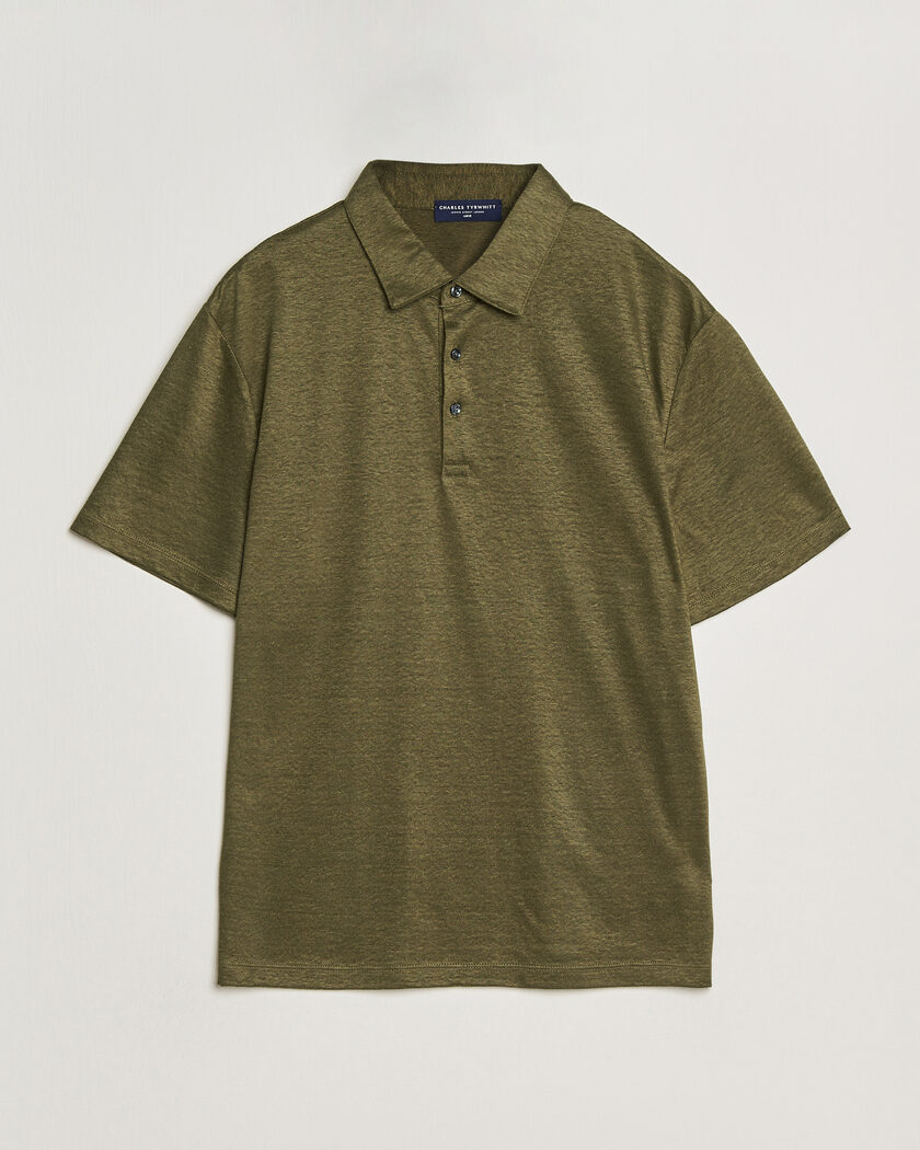 Charles Tyrwhitt Short Sleeve Linen Polo Olive – Grün