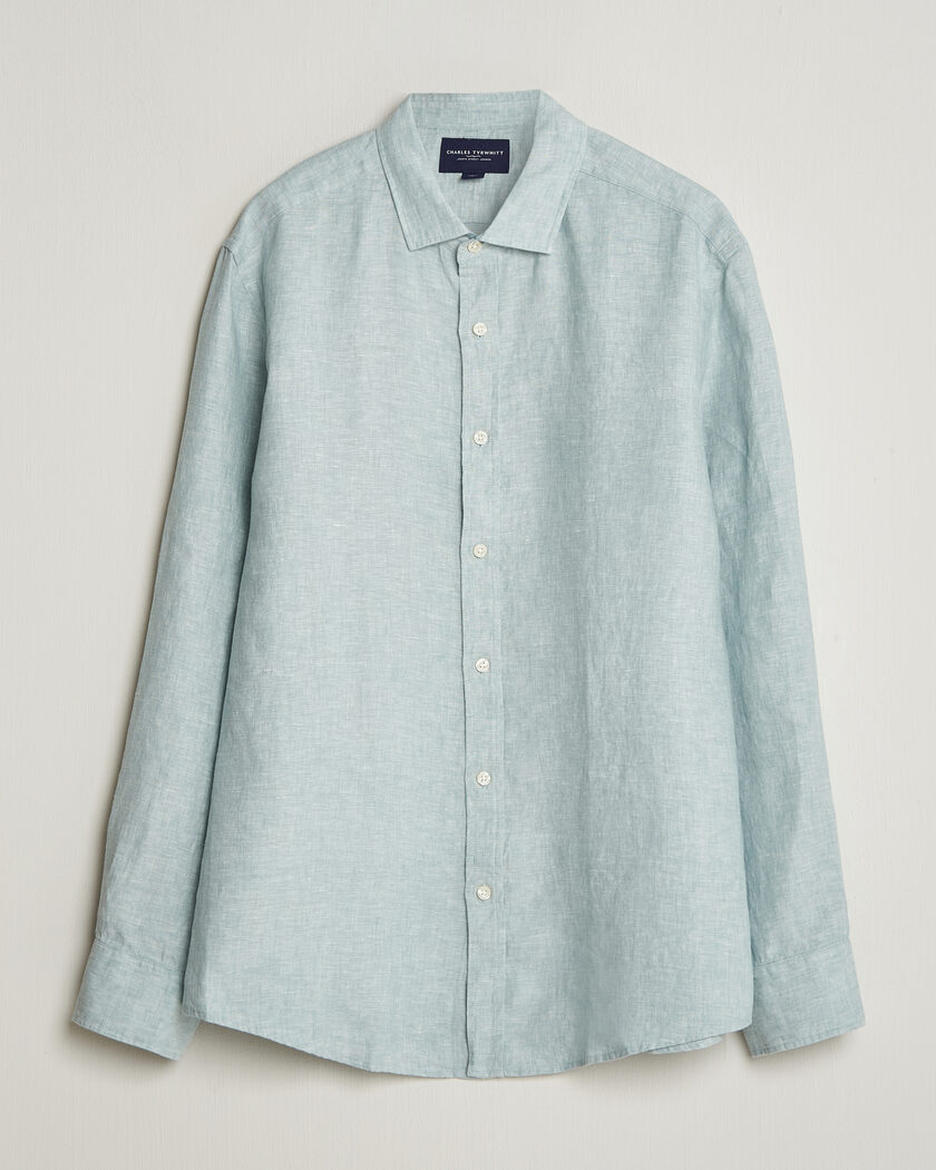 Charles Tyrwhitt Pure Linen Slim Fit Shirt Pale Teal Green – Grün