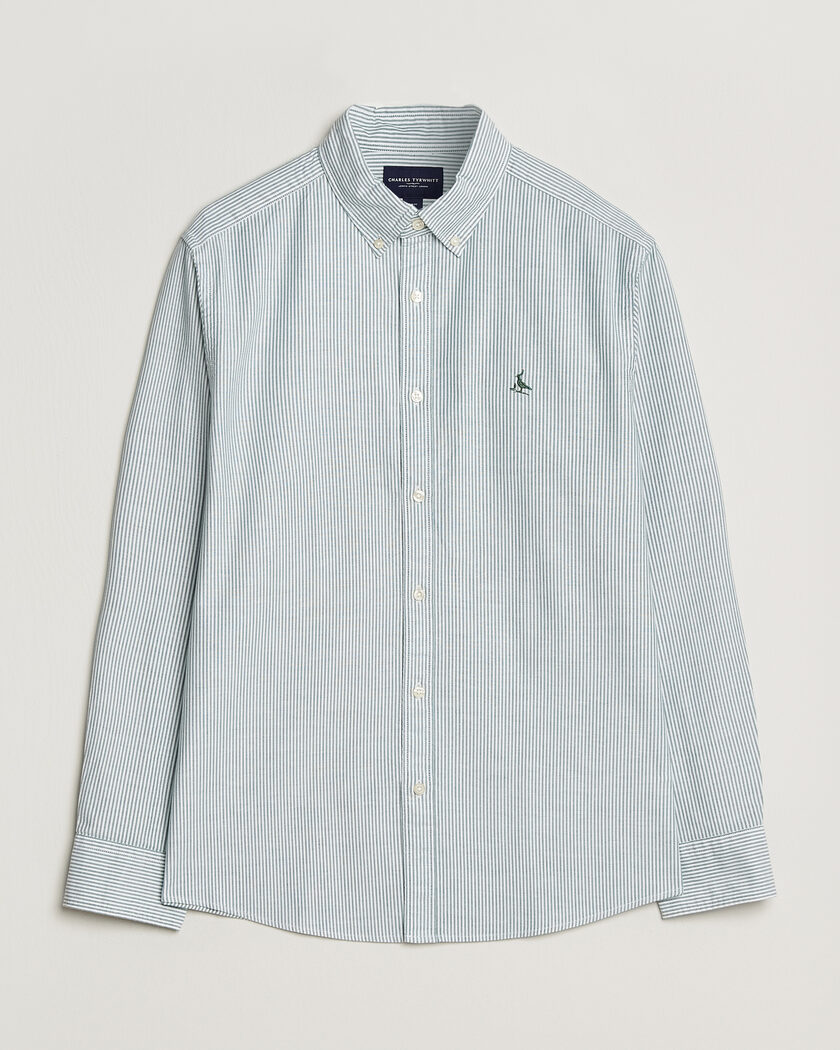 Charles Tyrwhitt Button Down Stretch Oxford Shirt Green/White – Grün
