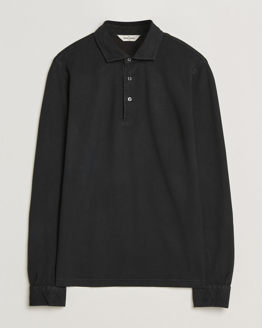 Gran Sasso Washed Long Sleeve Polo Black – Schwarz