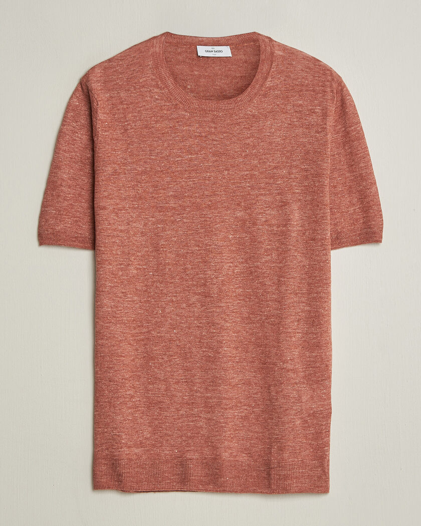 Gran Sasso Washed Knitted Linen T-Shirt Apricot Orange Melange – Orange