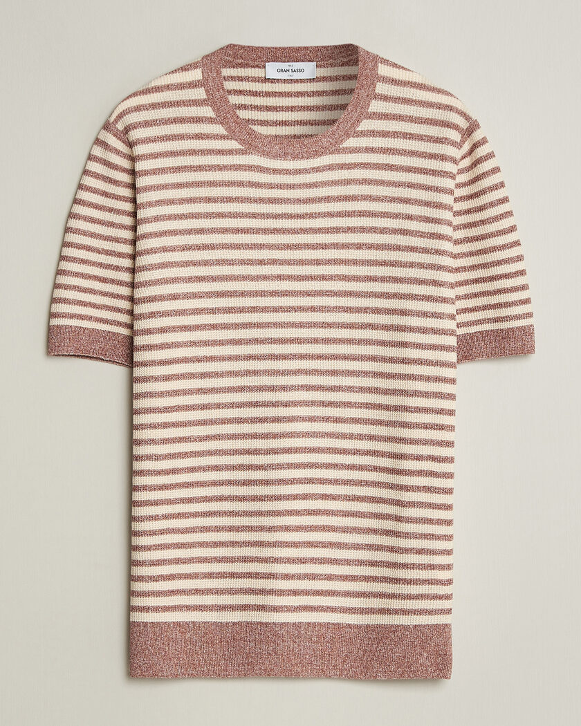Gran Sasso Linen/Cotton Knitted Striped T-Shirt Red/White – Mehrfarbig