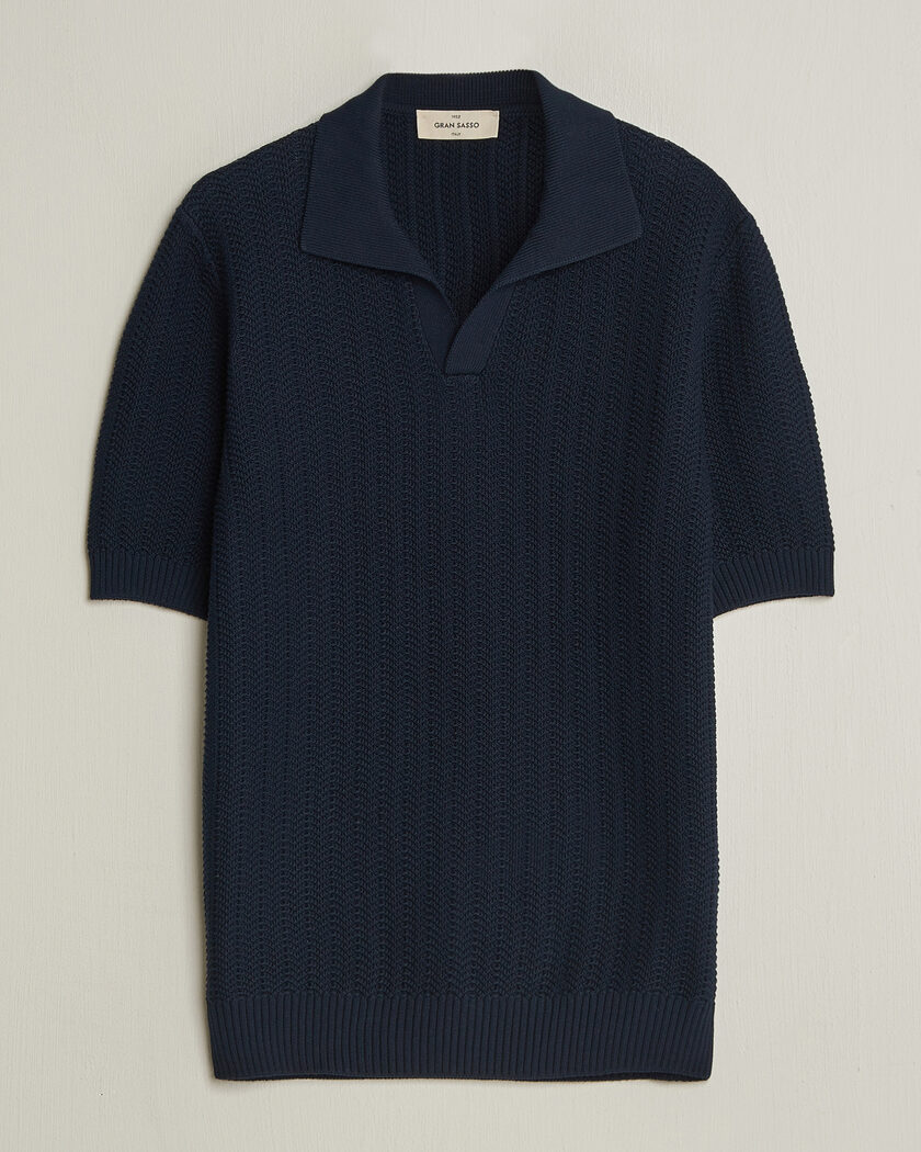 Gran Sasso Cotton Structured Knitted Polo Navy – Blau