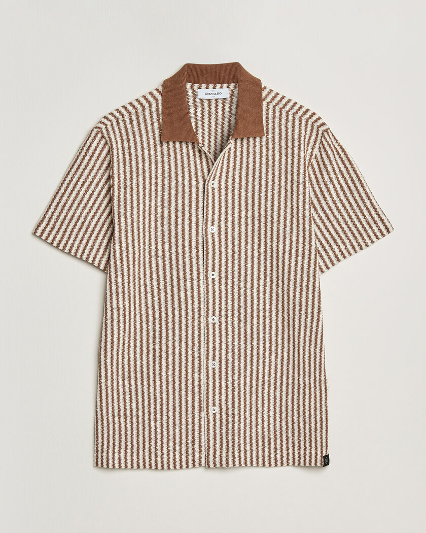Gran Sasso Cotton Knitted Striped Resort Shirt Brown/White – Braun