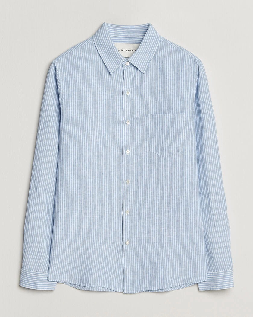 A Day's March Daintree Striped Linen Shirt Light Blue/White – Blau