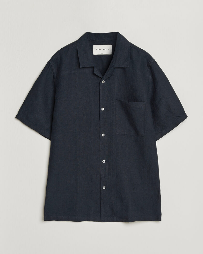 A Day's March Yamu Linen Short Sleeve Shirt Navy – Blau