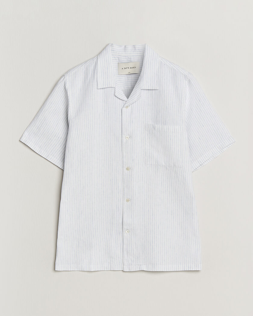 A Day's March Yamu Striped Linen Short Sleeve Shirt White – Weiß