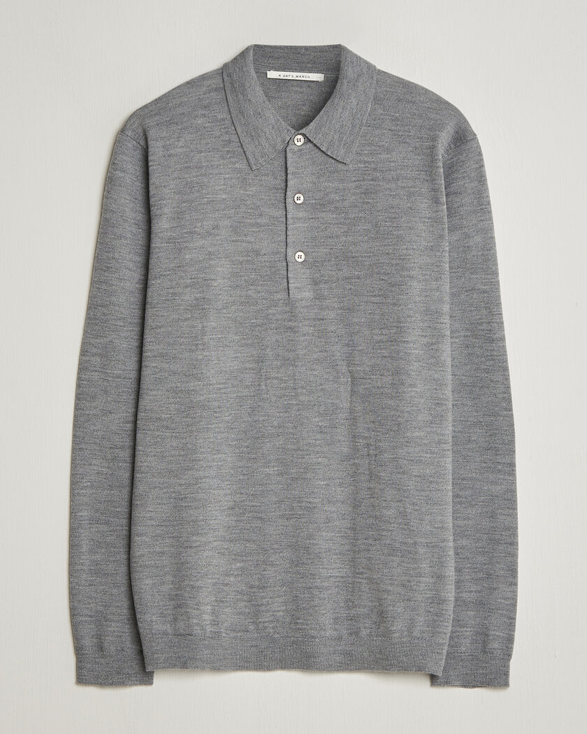 A Day's March Ambroz Merino Polo Grey Melange – Grau
