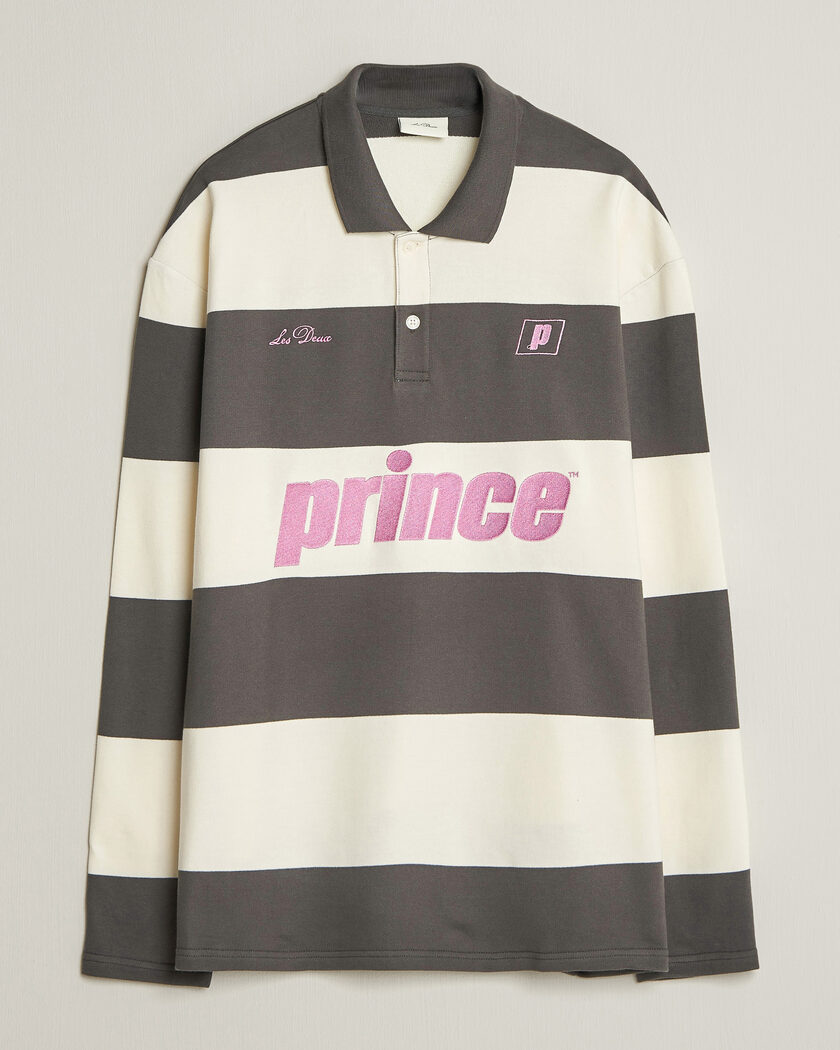 LES DEUX Prince Striped Long Sleeve Polo Raven Gray – Grau