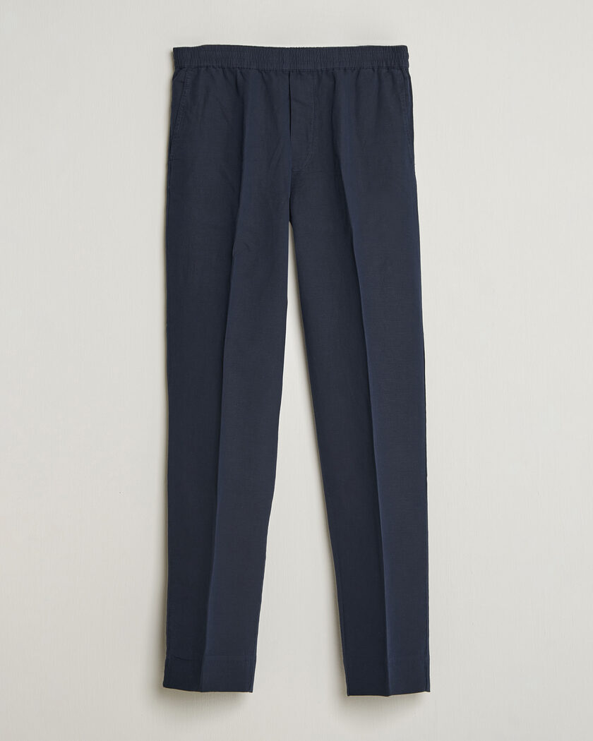 Filippa K Theo Relaxed Linen/Cotton Drawstring Trousers Navy – Blau