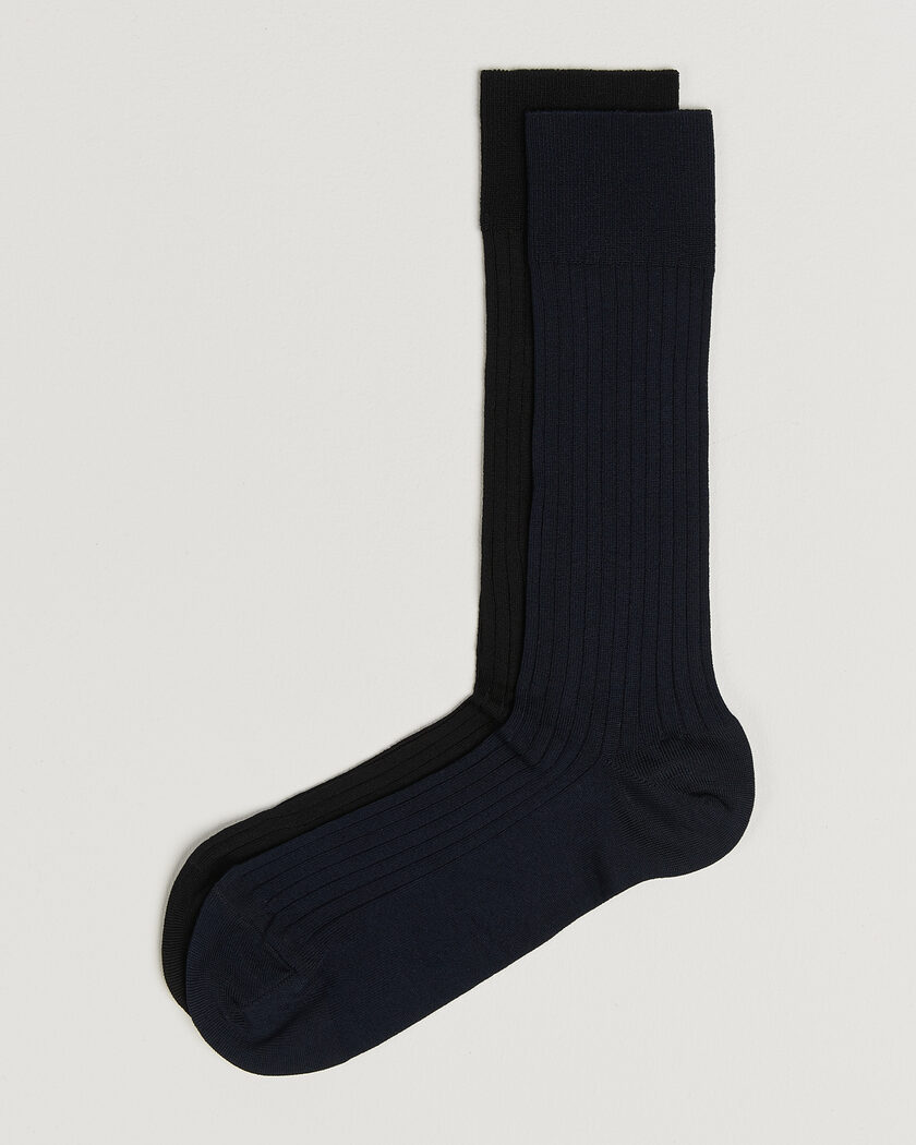 Myrqvist 2-Pack Axel Ribbed Cotton Sock Black/Navy – Mehrfarbig