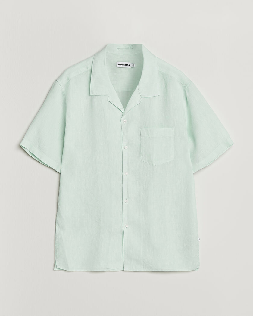 J.Lindeberg Elio Linen Short Sleeve Shirt Bay Green – Grün