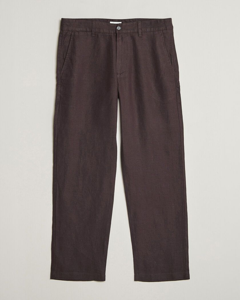 NN07 Aden Regular Fit Linen Trousers Dusky Port – Braun
