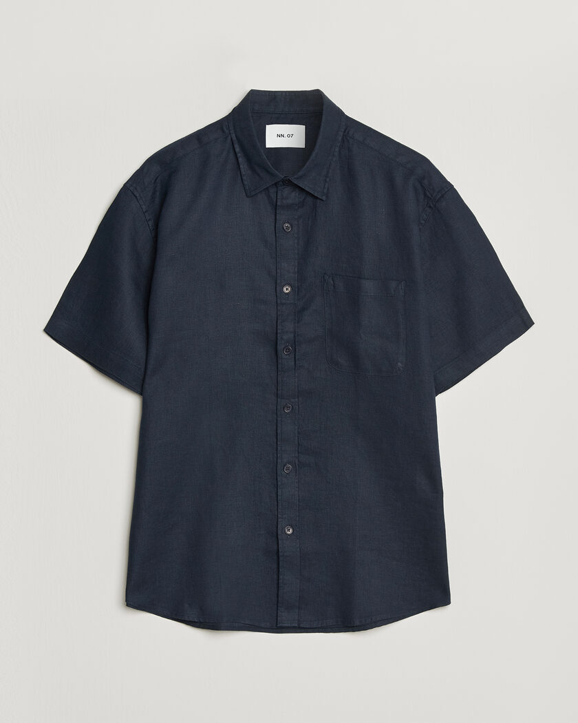 NN07 Deon Linen Short Sleeve Shirt Navy Blue – Blau