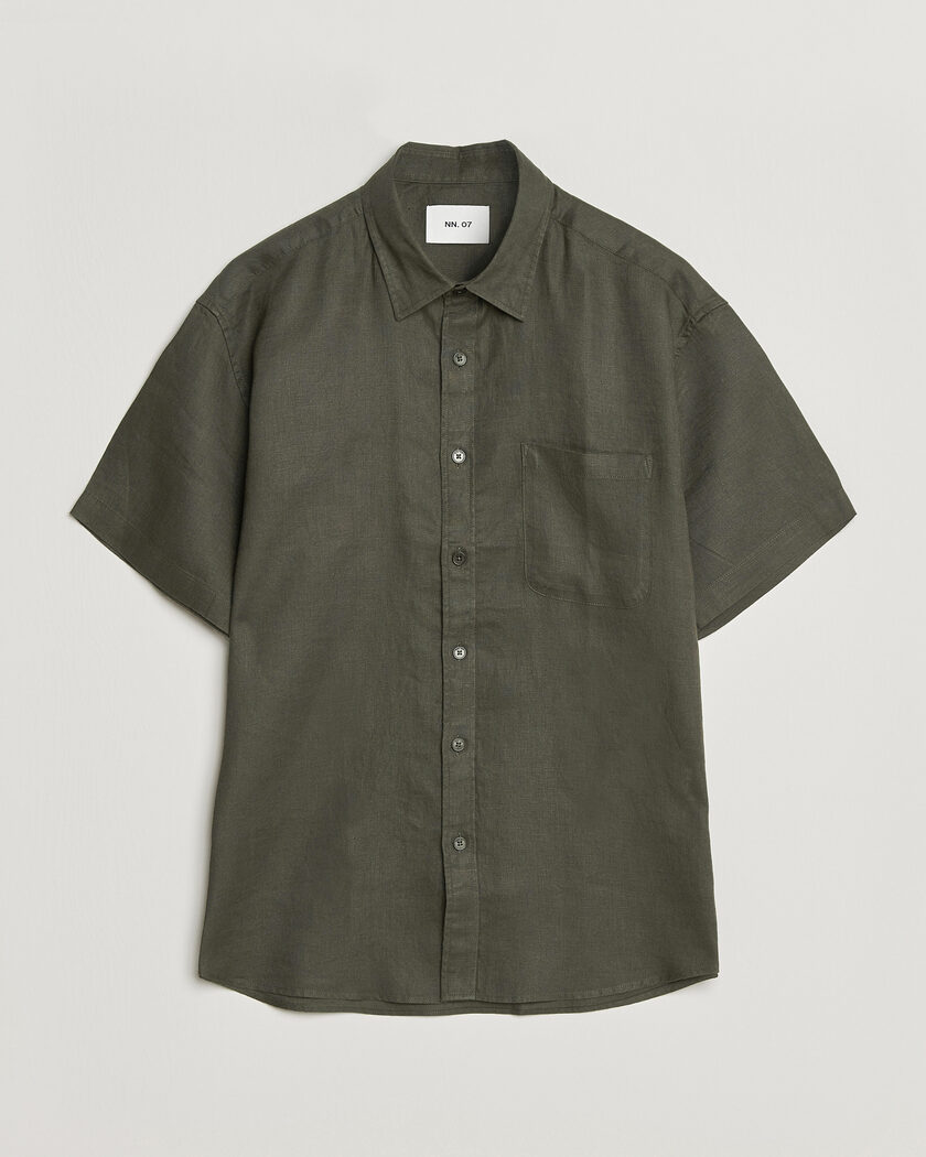 NN07 Deon Linen Short Sleeve Shirt Dark Army – Grün