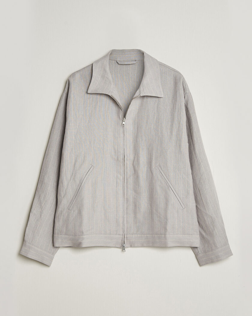 NN07 Petrus Pinstriped Linen Full Zip Overshirt Grey – Grau