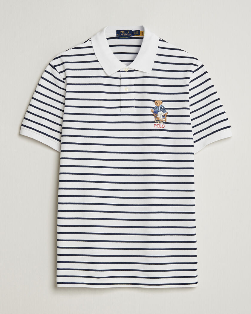 Polo Ralph Lauren Newport Bear Striped Custom Slim Polo White/Navy – Blau