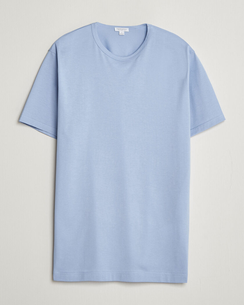 Sunspel Crew Neck Q82 Cotton T-Shirt Sky Blue – Blau