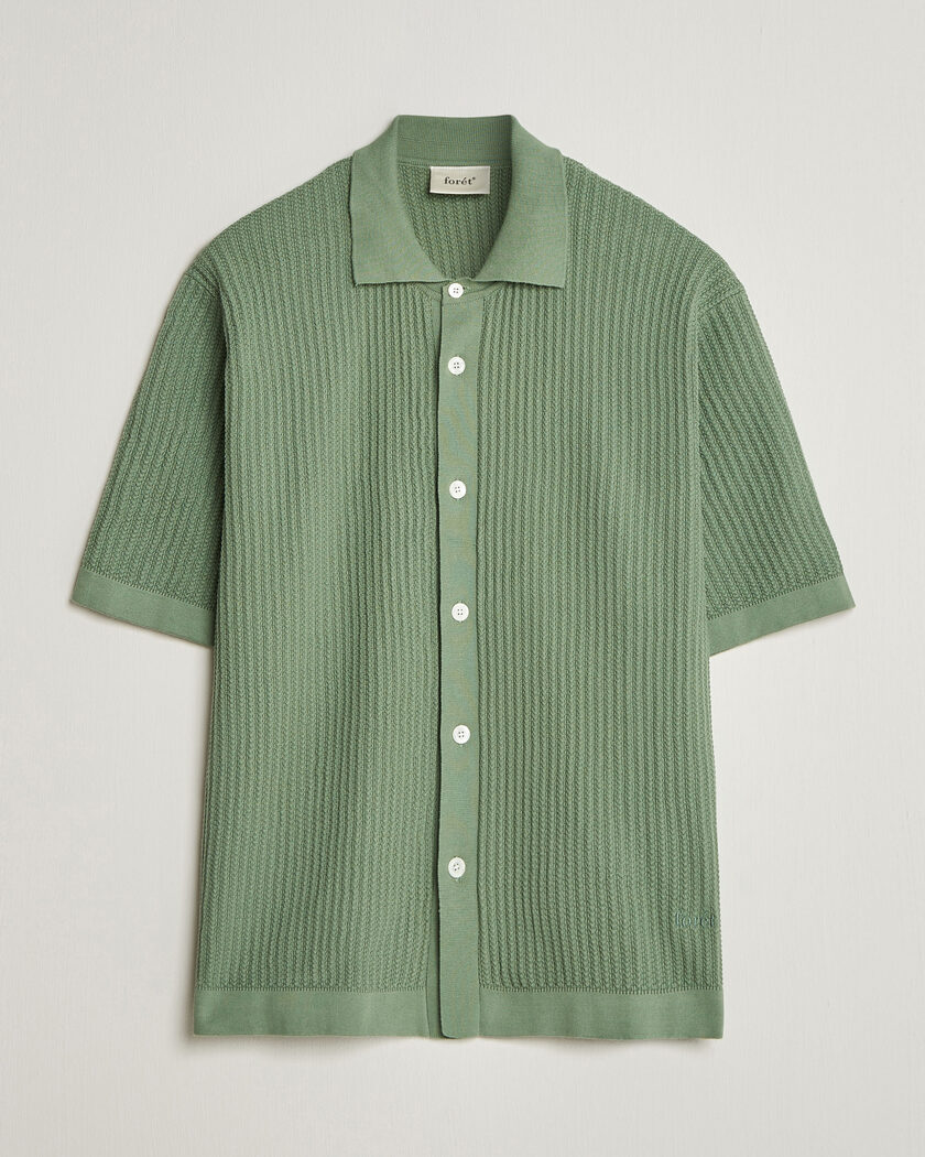 Forét Barrow Short Sleeve Knitted Cotton Shirt Green Oxide – Grün