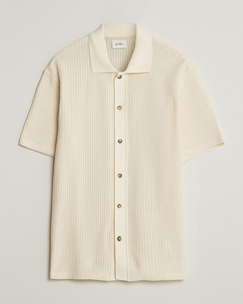 Les Deux Pointelle Short Sleeve Knitted Shirt Eggnog White – Weiß