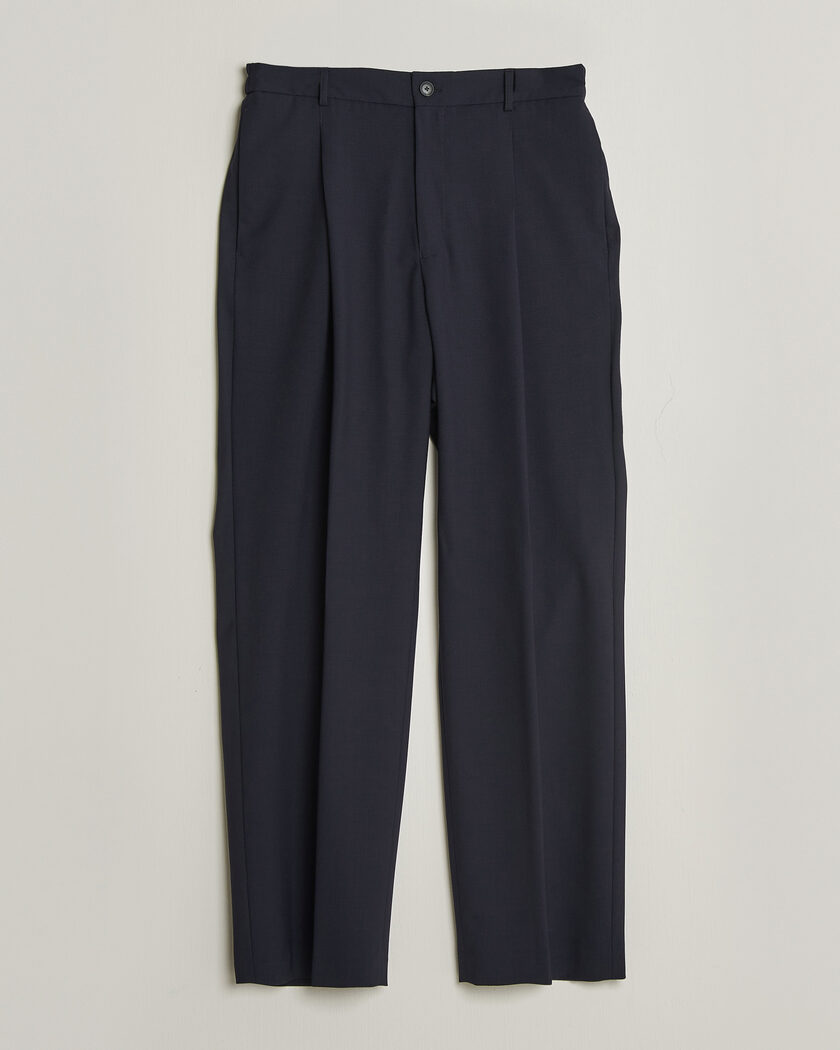 BOSS BLACK Pat Pleated Wool Trousers Dark Blue – Blau