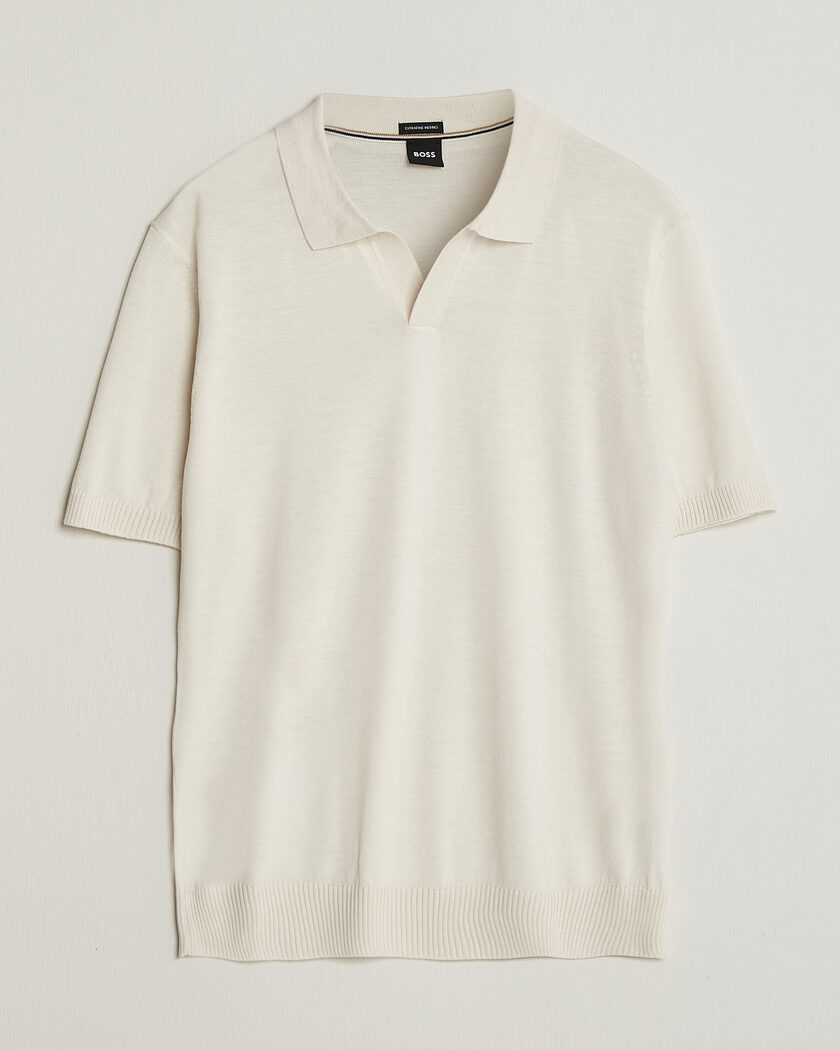 BOSS BLACK Lantoni Knitted Polo Open White – Weiß