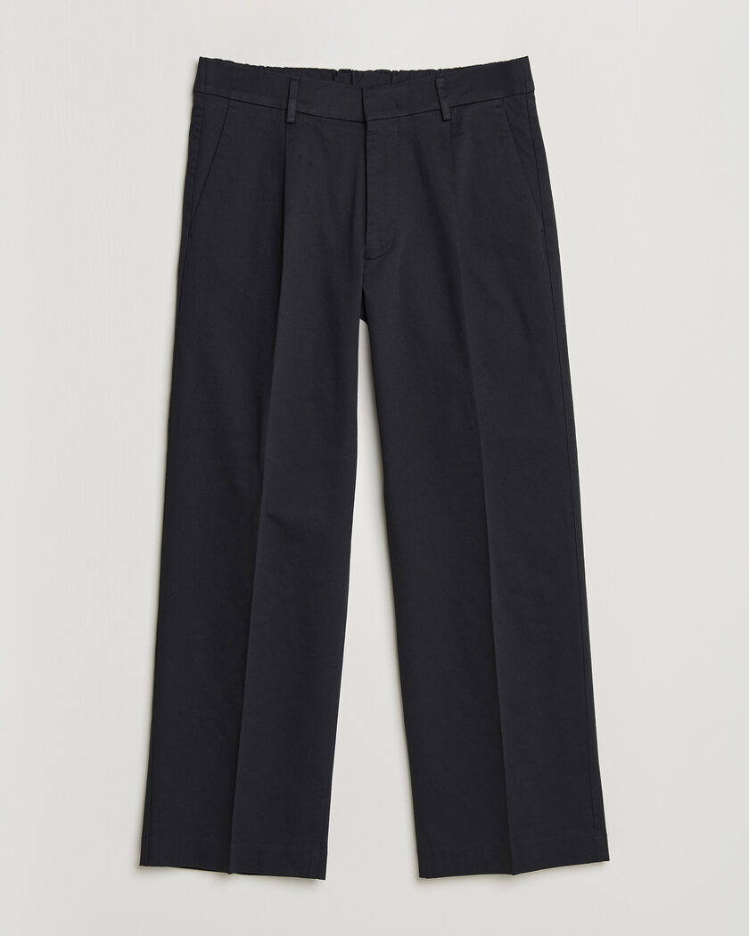 NN07 Kay Relaxed Fit Pleated Cotton Trousers Navy Blue – Blau