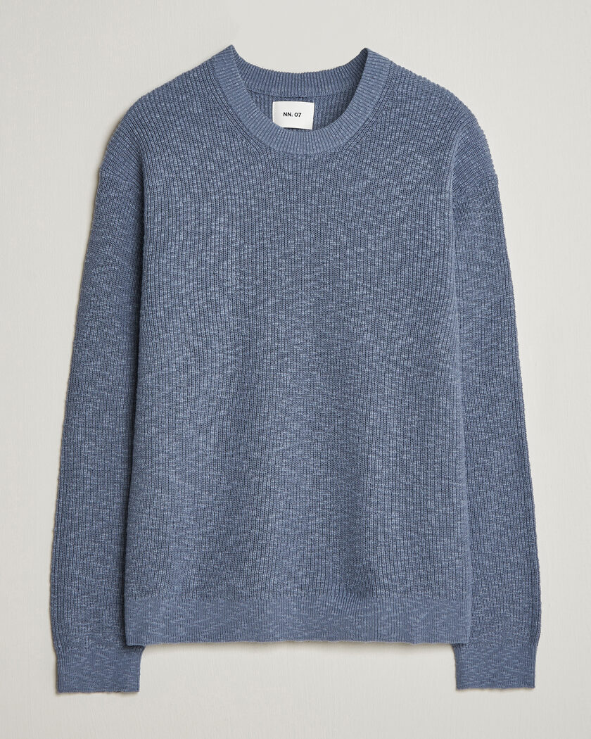 NN07 Russell Cotton Knitted Sweater Stone Blue – Blau