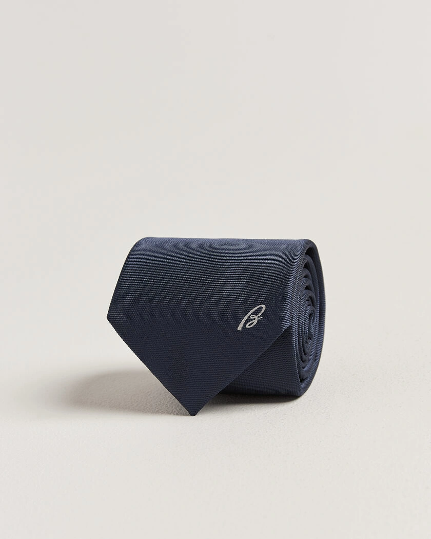 Brioni Embroidered Logo Silk Tie Navy – Blau
