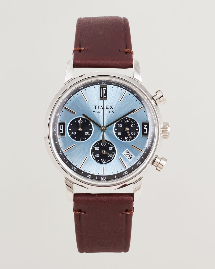 Timex Marlin Quartz Chronograph Leather 40mm Ice Blue Dial – Blau