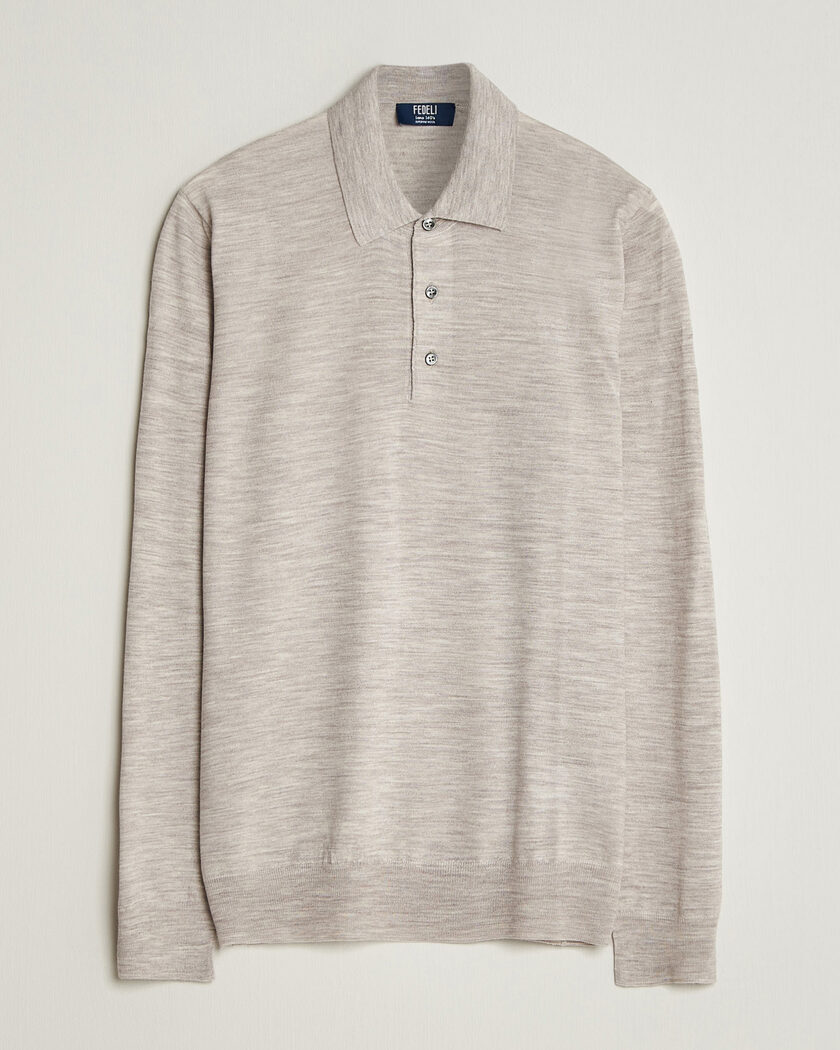 Fedeli 140s Fine Wool Long Sleeve Polo Beige Melange – Beige
