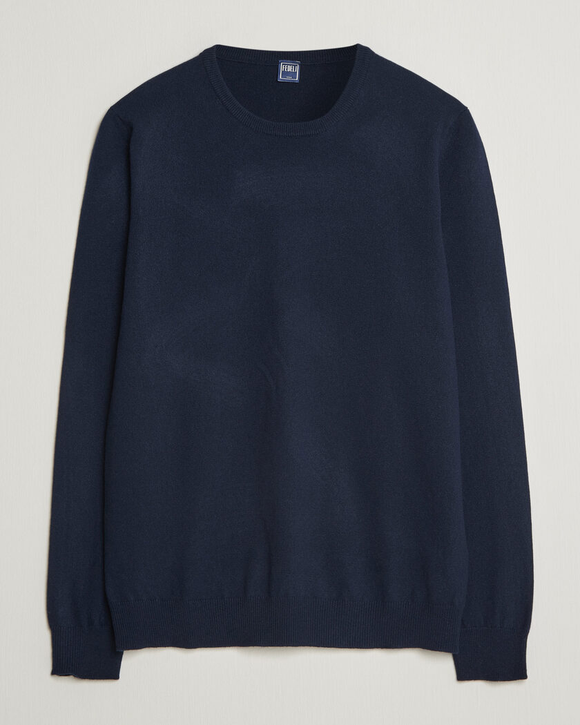 Fedeli Pure Cashmere Crew Neck Navy Blue – Blau
