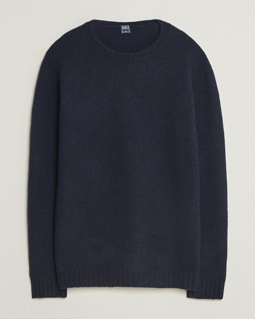 Fedeli Cashmere Blend Boucle Sweater Navy – Blau