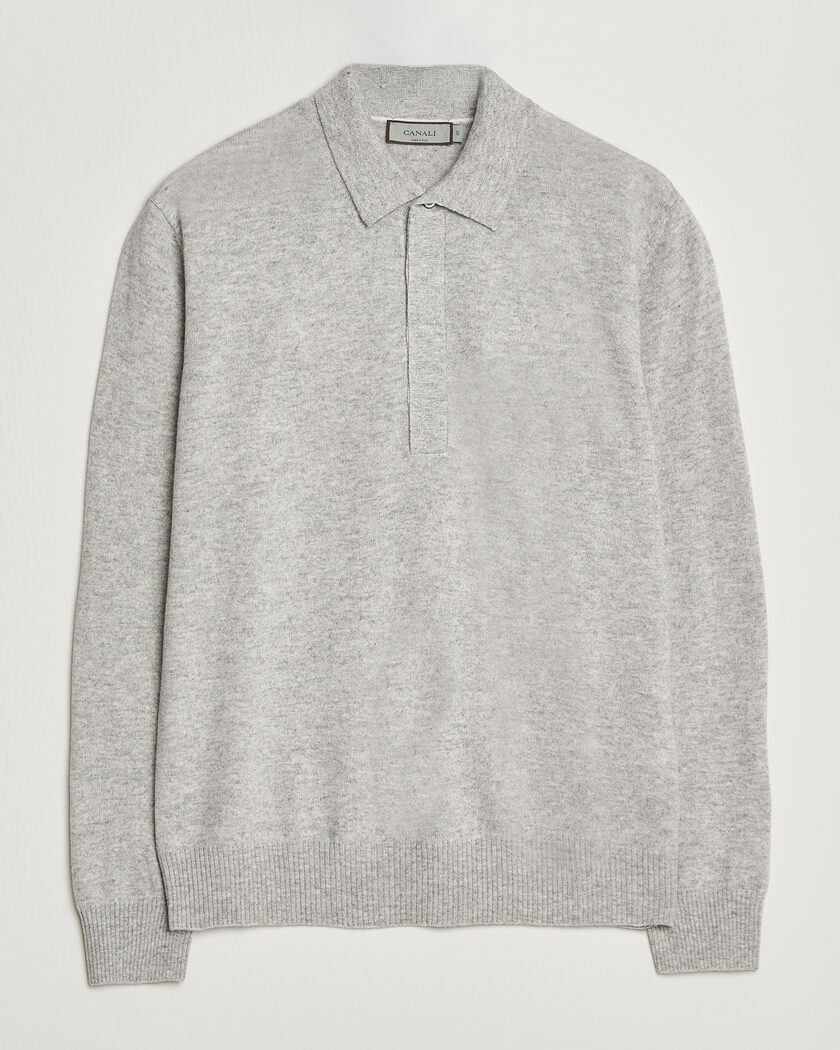 Canali Wool/Cashmere Long Sleeve Polo Light Grey – Grau
