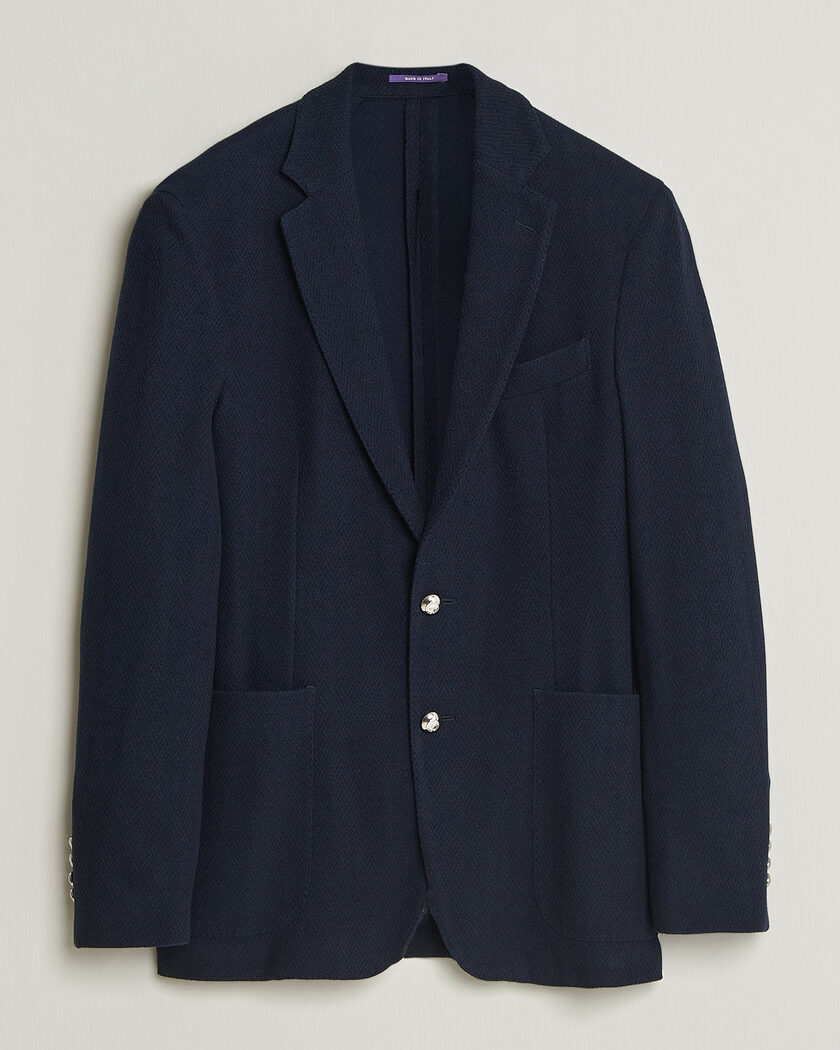 Ralph Lauren Purple Label Cashmere/Silk Herringbone Blazer Navy – Blau