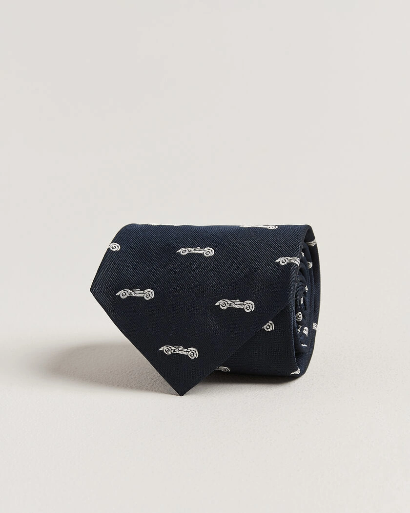 Ralph Lauren Purple Label Jacquard Race Cars Silk Tie Navy – Blau