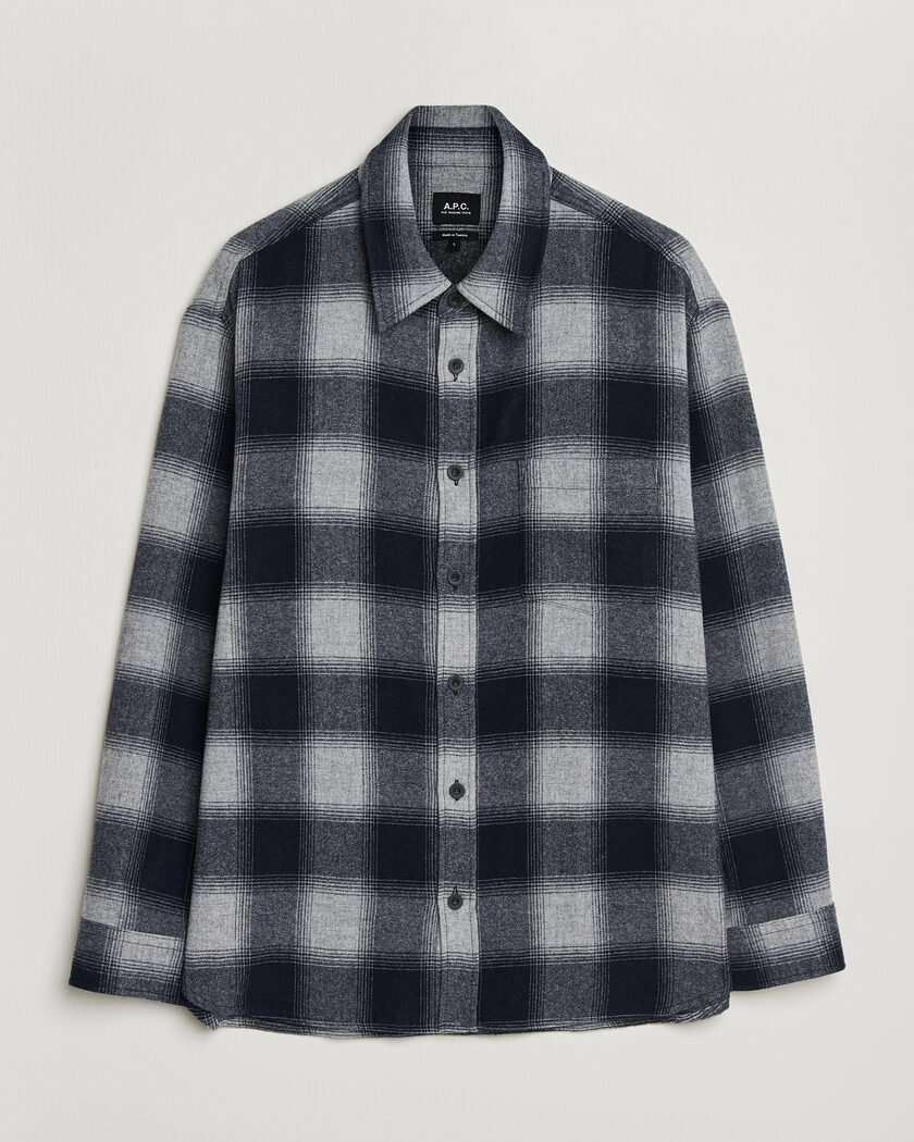 A.P.C. Malaury Checked Overshirt Light Grey – Blau