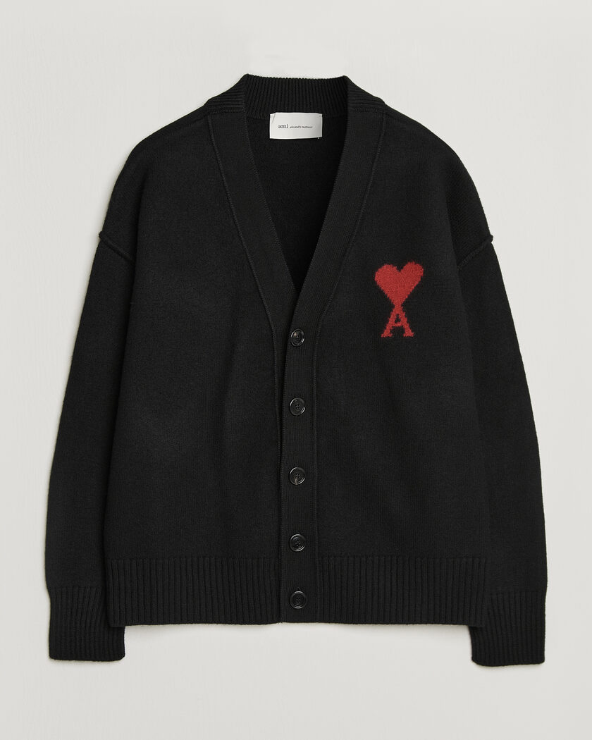 AMI Big Heart Logo Wool Knitted Cardigan Black – Schwarz