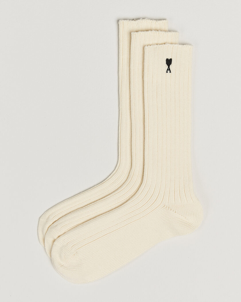 AMI 3-Pack Heart Logo Cotton Socks Ivory – Weiß