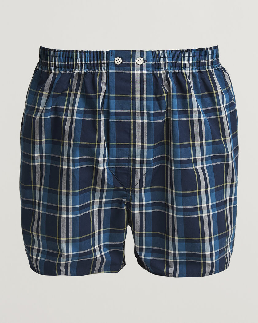 Derek Rose Classic Fit Woven Cotton Boxer Shorts Navy – Blau