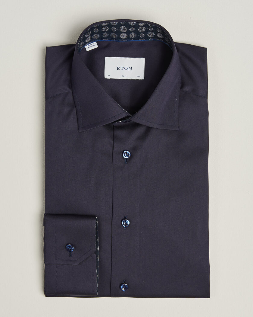 Eton Slim Fit Signature Twill Contrast Shirt Navy Blue – Blau