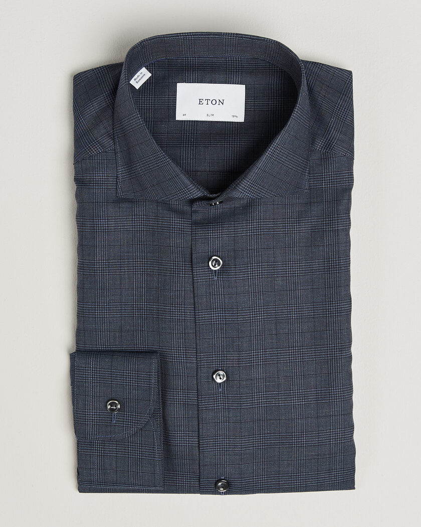 Eton Slim Fit Signature Flannel Checked Shirt Dark Blue – Blau