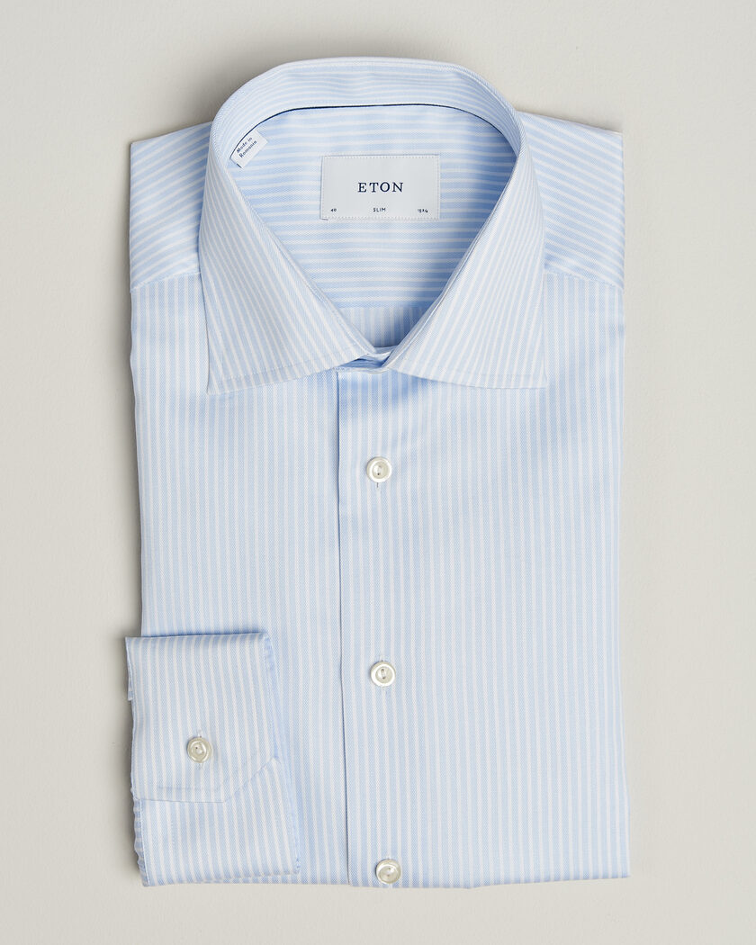 Eton Slim Fit Signature Twill Striped Shirt Light Blue – Blau