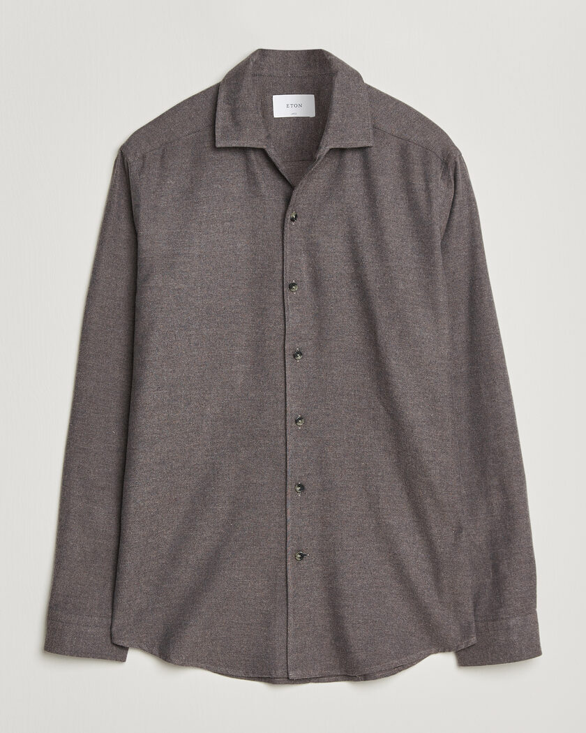 Eton Casual Fit One Piece Collar Flannel Shirt Dark Brown – Braun