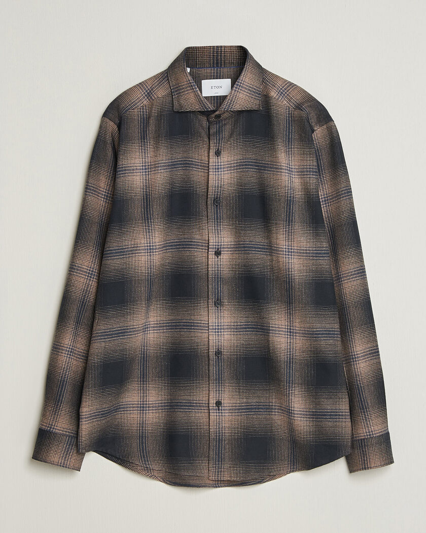 Eton Casual Fit Checked Flannel Shirt Navy Blue – Blau