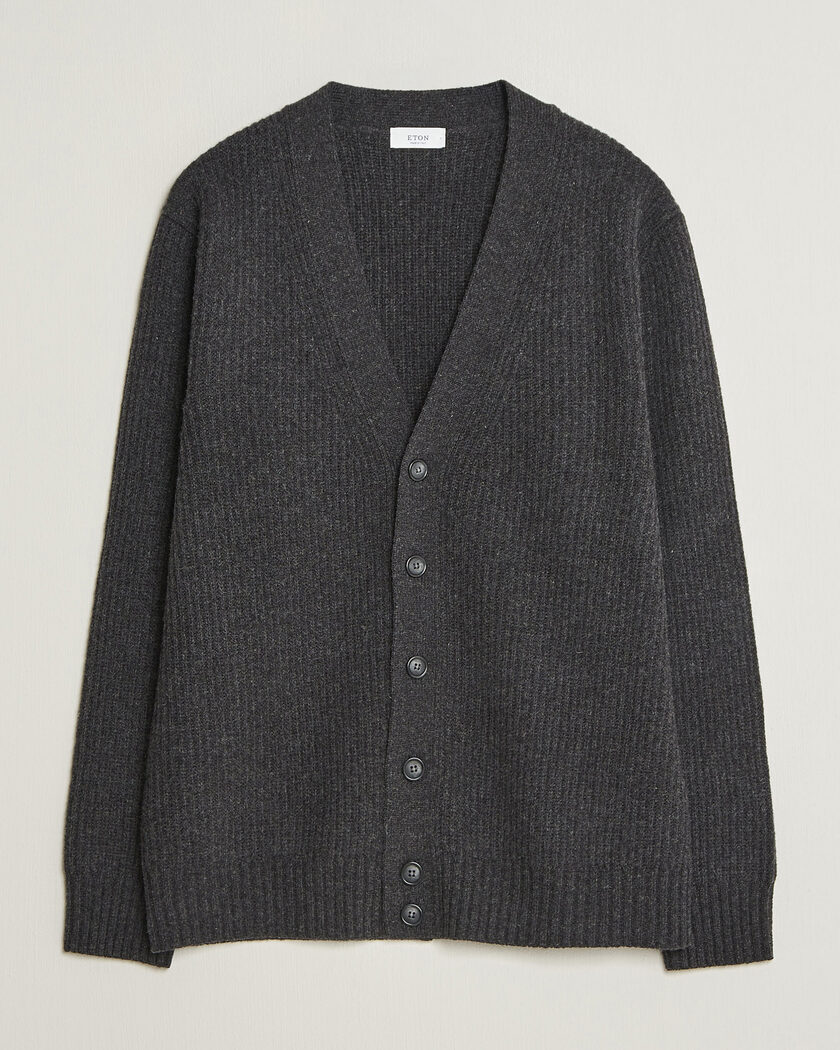 Eton Merino Wool Rib Cardigan Dark Grey – Grau